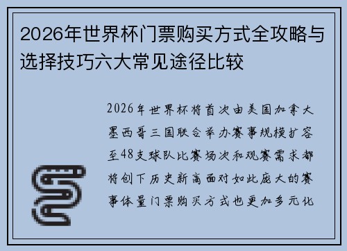 2026年世界杯门票购买方式全攻略与选择技巧六大常见途径比较 2026年世界杯门票购买方式全攻略与选择技巧六大常见途径比较